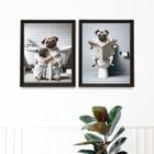 Kit 2 Quadros Divertidos Banheiro - Pugs 33x24cm - com vidro