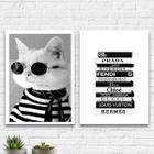 Kit 2 Quadros Fashion Gatinho Livros Moda 33X24Cm - Vidro