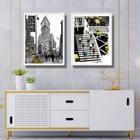 Kit 2 Quadros Figurativos New York - Preto Amarelo 33x24cm - com vidro