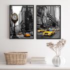 Kit 2 Quadros Fotografias N.Y Preto E Branco Taxi Amarelo 33x24cm - com vidro