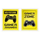 Kit 2 Quadros Gamer Zone Amarelo 45x34cm