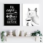 Kit 2 Quadros Gatinho Café Amor E Fé 45X34Cm - Com Vidro