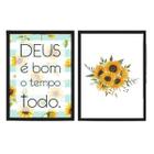 Kit 2 Quadros Girassóis Deus É Bom 24X18Cm Com Vidro Branca