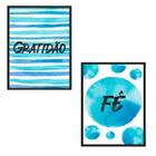 Kit 2 Quadros Gratidão E Fé Azul 24X18Cm - Com Vidro