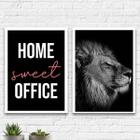 Kit 2 Quadros Home Sweet Office Leão 33x24cm