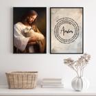 Kit 2 Quadros Jesus Com Ovelha - Pai Nosso 33x24cm - com vidro