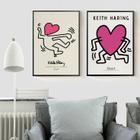 Kit 2 Quadros Keith Haring Heart Love 24X18Cm - Com Vidro