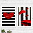 Kit 2 Quadros Love Listras Preto E Vermelho 24x18cm - com vidro