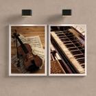 Kit 2 Quadros Piano E Violino 45X34 Com Vidro Moldura Branca