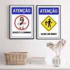 Kit 2 Quadros Placas Cristãs - Atenção 24x18cm