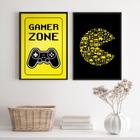 Kit 2 Quadros Quarto Gamer Preto EAmarelo 33x24cm - com vidro