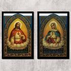 Kit 2 Quadros Sacros Coração De Jesus E Maria 45x34cm Preta