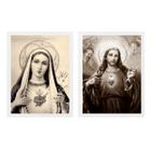 Kit 2 Quadros Sagrado Coração De Jesus E Maria Sépia 45x34cm - com vidro