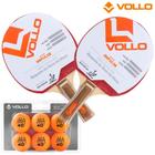 Kit 2 Raquetes de Tênis de Mesa Ping Pong Impulse + 6 Bolinhas Laranja de 3 Estrelas - Vollo Sports
