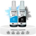 Kit 2 Refis De Tinta T673 Preto + Ciano Originais Epson L800 L805 L810 L850 L1800