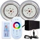 Kit 2 Refletores Led 18w RGB Inox e Comando para Iluminação Piscina - Hidralux