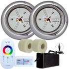 Kit 2 Refletores Led 9w RGB Inox e Adaptadores 50mm e Comando Iluminação Piscina - Hidralux