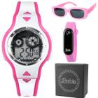 Kit 2 Relógios Digitais da Barbie + Óculos de Sol Infantil Rosa em Caixa Especial - Presente Menina