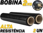 Kit 2 Rolos Bobina Filme Stretch Preto 500x30 C/ 100m 2kg