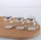 Kit 2 Saleiro/Pimenteiro de vidro com alça e tampa inox para cozinha