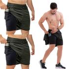 Kit 2 Short Dupla Camada Dry-Fit Para Exercício Físico Com Bolso Interno Para Colocar Celular