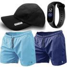 Kit 2 Short Masculino Tactel Piscina Praia Bermuda de Academia Corrida MP + Boné Dry Fit + Relógio