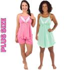 Kit 2 - Shortdoll E Camisola Gestante Plus Size Amamentação Maternidade