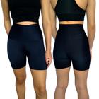 Kit 2 Shorts Femininos Meia Coxa Justos Cós Cintura Alta Lisos Cores Sortidas Suplex PP ao Plus Size