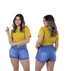 Kit 2 Shorts Jeans Feminino Adulto Cós Alto Com Botão Hot Pants Slim e Plus