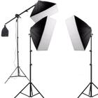 Kit 2 softbox de 5 lâmpadas e 1 de 1 lâmpada com 3 tripés de 1,9m e 1 Girafa