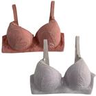 Kit 2 Sutiã Plus Size Sustentação Com Aro Alça Grossa Com Bojo Feminino Reforçado De Renda Conforto