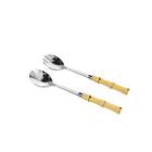 Kit 2 Talher Colher Para Salada Aço Inox Cabo Plástico Bambu