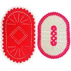 Kit 2 Tapete De Banheiro Crochê Oval Branco Com Rosa Pink 57Cm e 72cm Vermelho Ótima Qualidade Não Desfia Ao Lavar