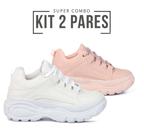 Kit 2 Tênis Feminino Buff Flatforms Confort Nude + Branco