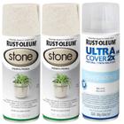 KIT 2 Tinta Spray Efeito Pedra Granito Stone Creme + 1 Ultra Cover Brilhante - Rust Oleum