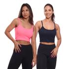 Kit 2 Top Cropped Alcinha Canelado Mulher Lisa Blusa Blusinha Básica Treino Academia