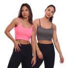 Kit 2 Top Cropped Alcinha Canelado Mulher Lisa Blusa Blusinha Básica Treino Academia