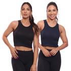 Kit 2 Top Cropped Regata Canelado Mulher Lisa Blusa Blusinha Básica Treino Academia