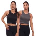 Kit 2 Top Cropped Regata Canelado Mulher Lisa Blusa Blusinha Básica Treino Academia