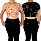 Kit 2 Tops Ciganinha Ombro a Ombro Elástico Barra Estampas Sortidas Viscolycra Pp ao Plus Size