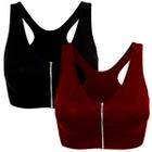 Kit 2 Tops Fitness Wolfox Com Zíper E Bojo Removível Feminino