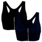 Kit 2 Tops Fitness Wolfox Com Zíper E Bojo Removível Feminino