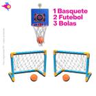 Kit 2 Trave de Futebol Golzinho Infantil + 1 Cesta de Basquete Infantil com Rede + Bola