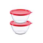 Kit 2 Travessa Tigela Bowl Oval Marinex De Vidro Temperado 800ml C/ Tampa Design Sofisticado