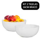 Kit 2 Travessa Tigela Saladeira Redonda Com Friso Le Chef Branca 26 x 11cm