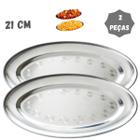 Kit 2 Travessas Inox Oval 21cm Porção Salada para Petiscos Rasa