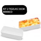 Kit 2 Travessas Retangular Saladeira Petisqueira com Friso Le Chef Branca 33x23x6cm