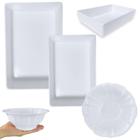 Kit 2 Travessas Retangulares Estriadas 25cm + 20 Cm + Tigela 650ml Formato Flor Delicado Melamina / Plastico Bestfer