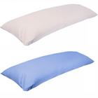Kit 2 Travesseiro De Corpo Com Fronha 100% Algodão Fibra Siliconada Branco Azul