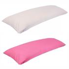 Kit 2 Travesseiro De Corpo Com Fronha 100% Algodão Fibra Siliconada Branco Rosa